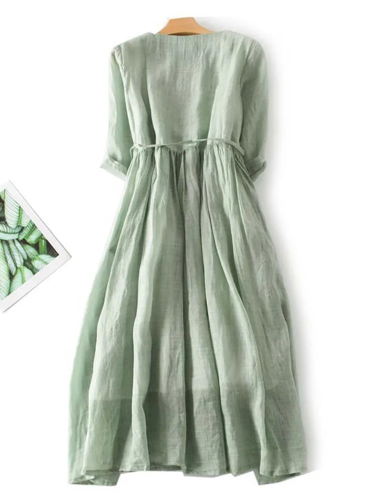Robe Arya - Style rétro pour femme, col rond et taille lacée