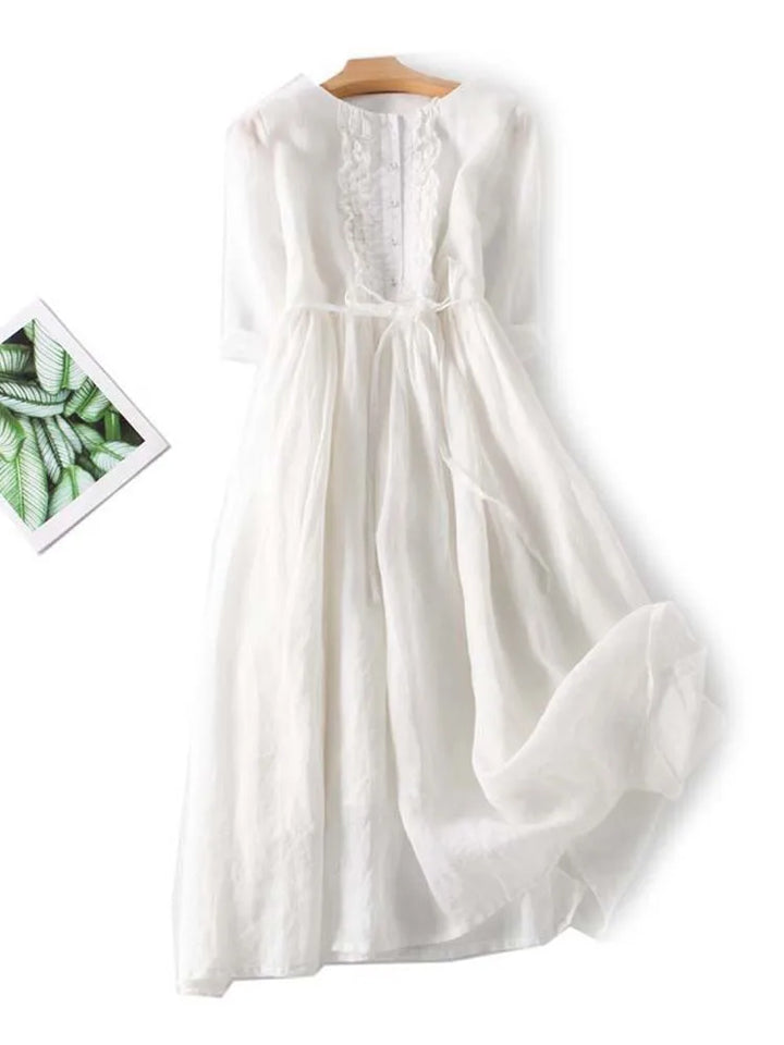 Robe Arya - Style rétro pour femme, col rond et taille lacée