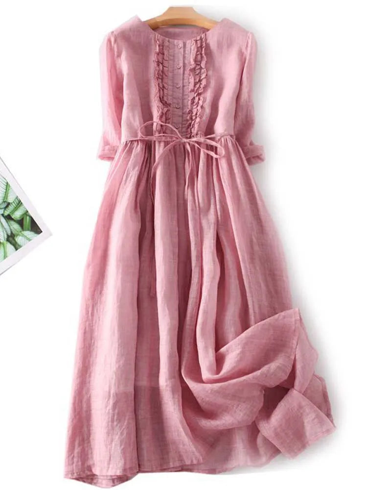 Robe Arya - Style rétro pour femme, col rond et taille lacée