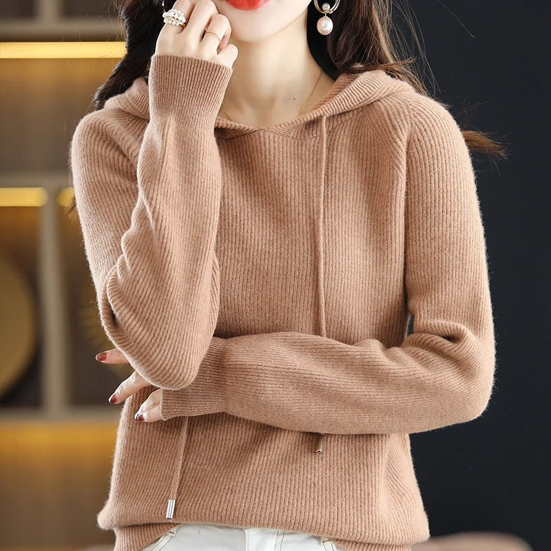Pull à capuche en laine et cachemire