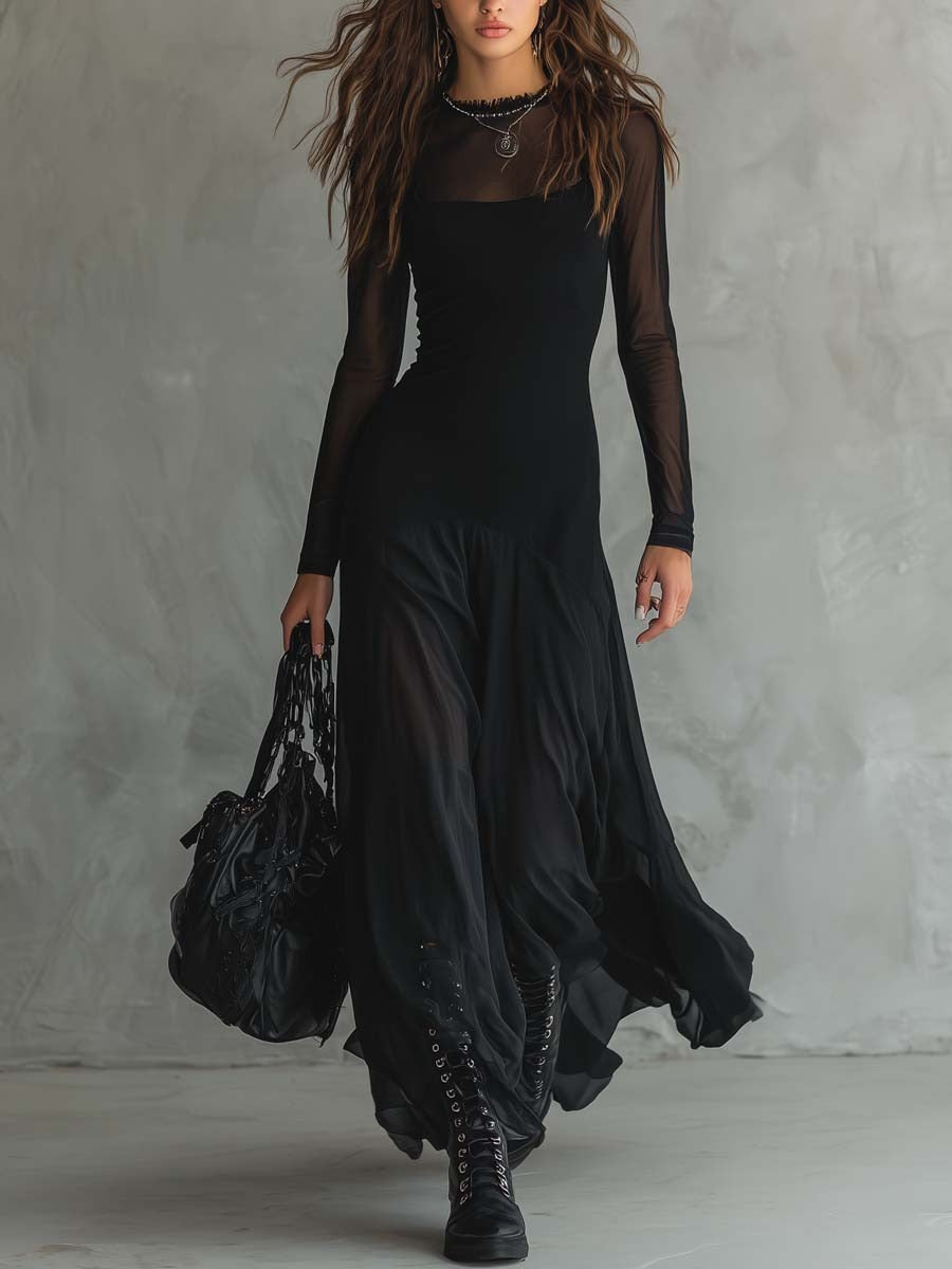 Robe maxi ample en tulle noir
