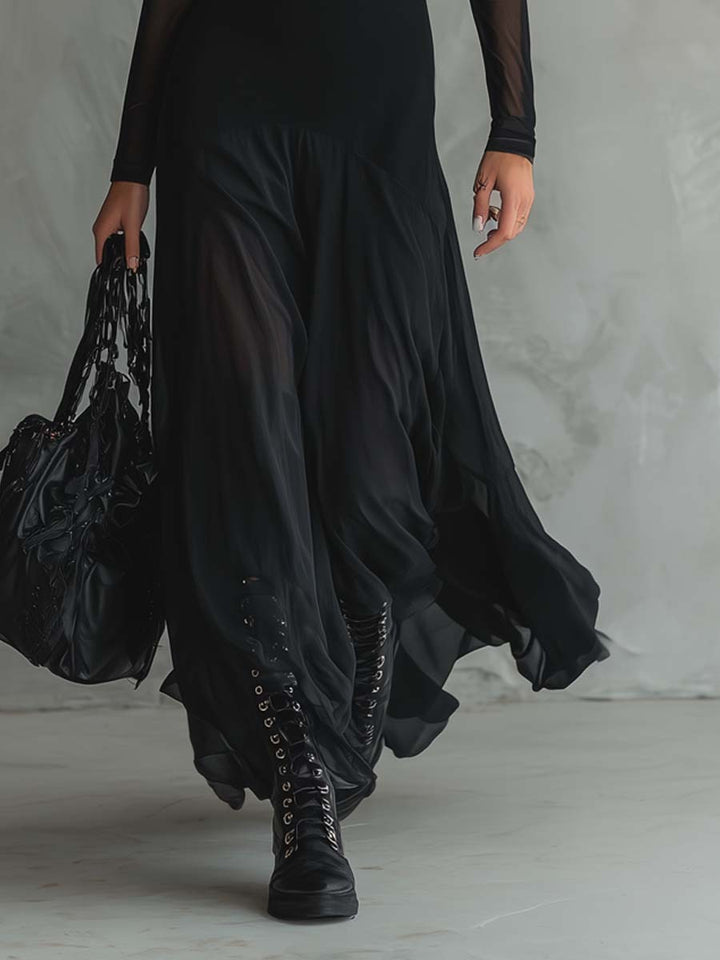 Robe maxi ample en tulle noir