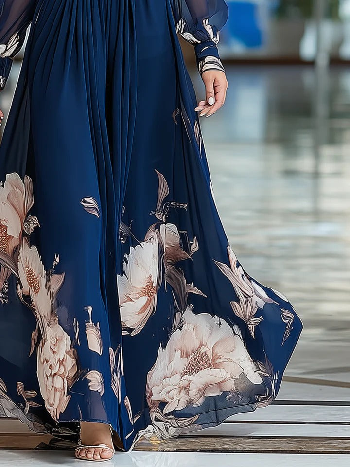 Robe longue à col V et imprimé floral
