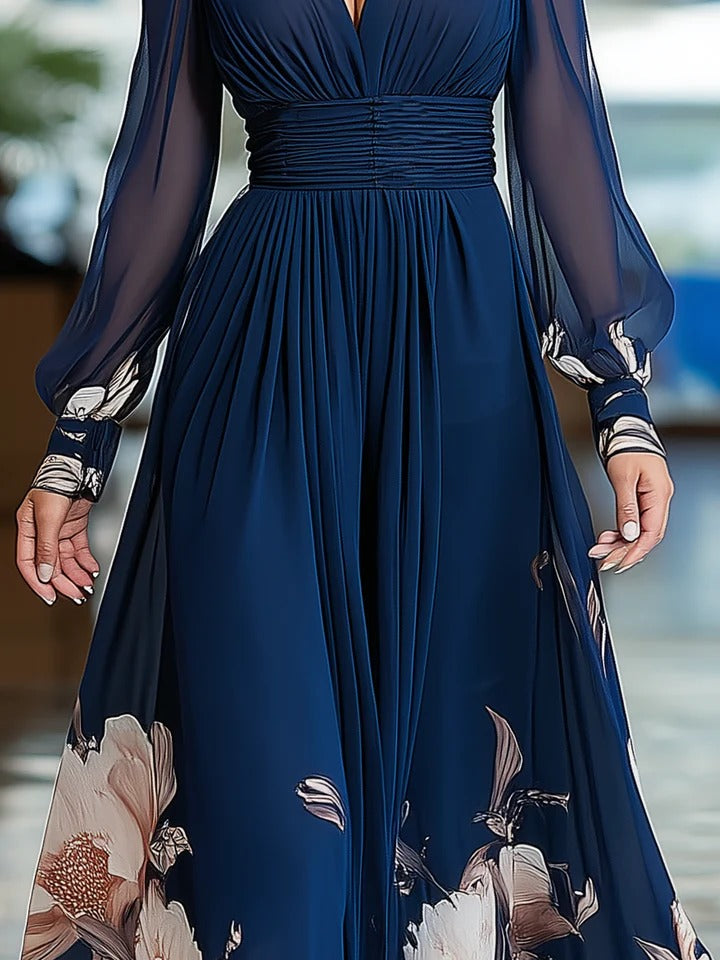Robe longue à col V et imprimé floral