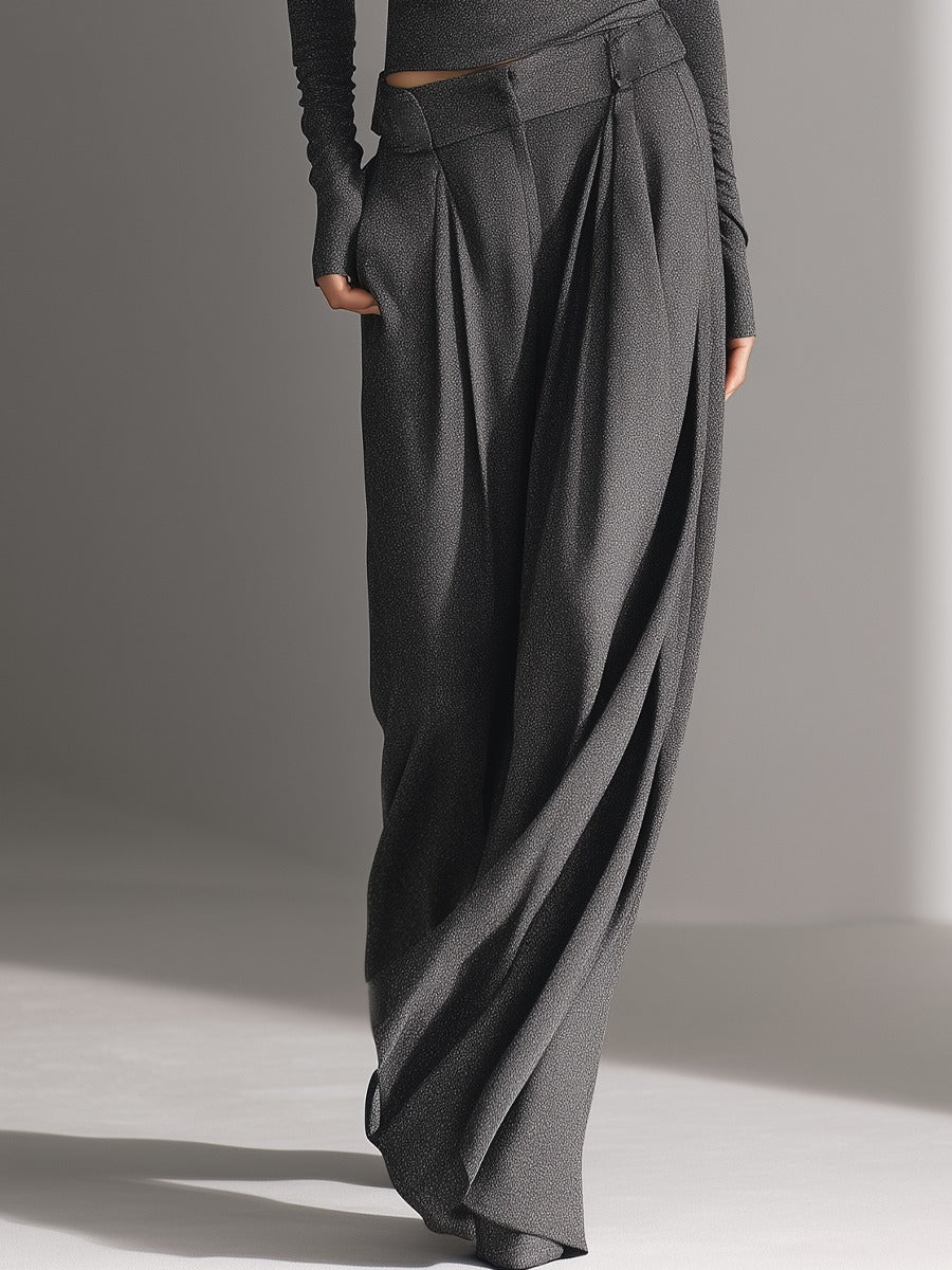 Ensemble haut à épaules dénudées et pantalon large gris anthracite