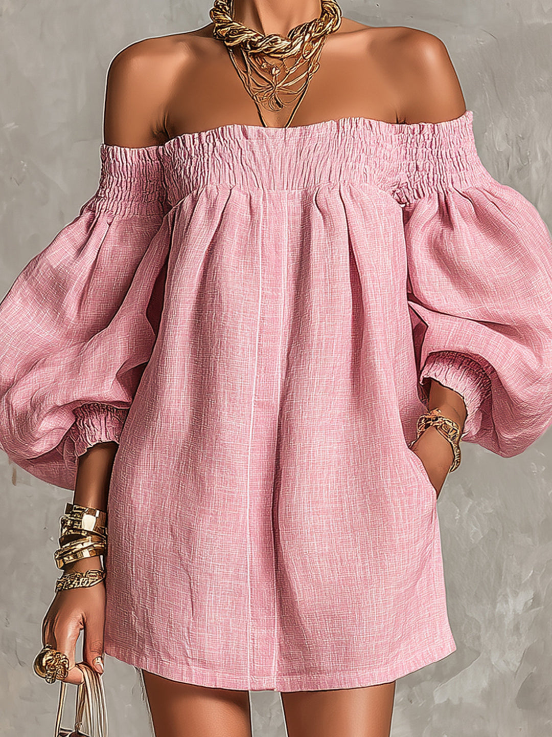 Cosima | Vestido A-Line con Mangas de Linterna y Hombros Descubiertos