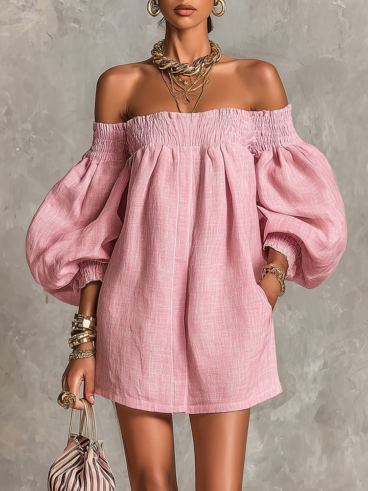 Cosima | Vestido A-Line con Mangas de Linterna y Hombros Descubiertos