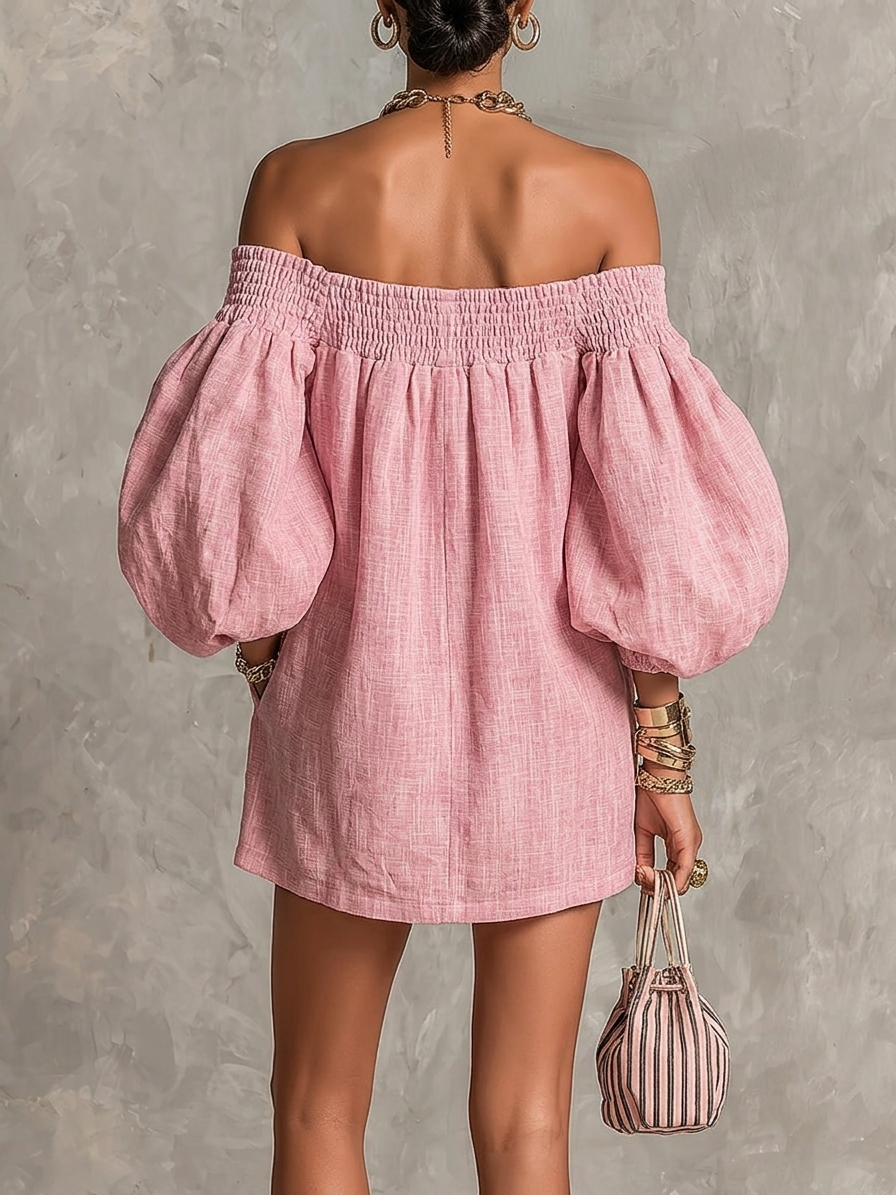 Cosima | Vestido A-Line con Mangas de Linterna y Hombros Descubiertos