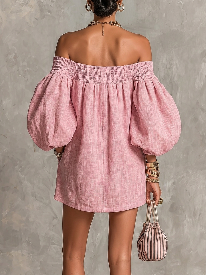 Cosima | Vestido A-Line con Mangas de Linterna y Hombros Descubiertos
