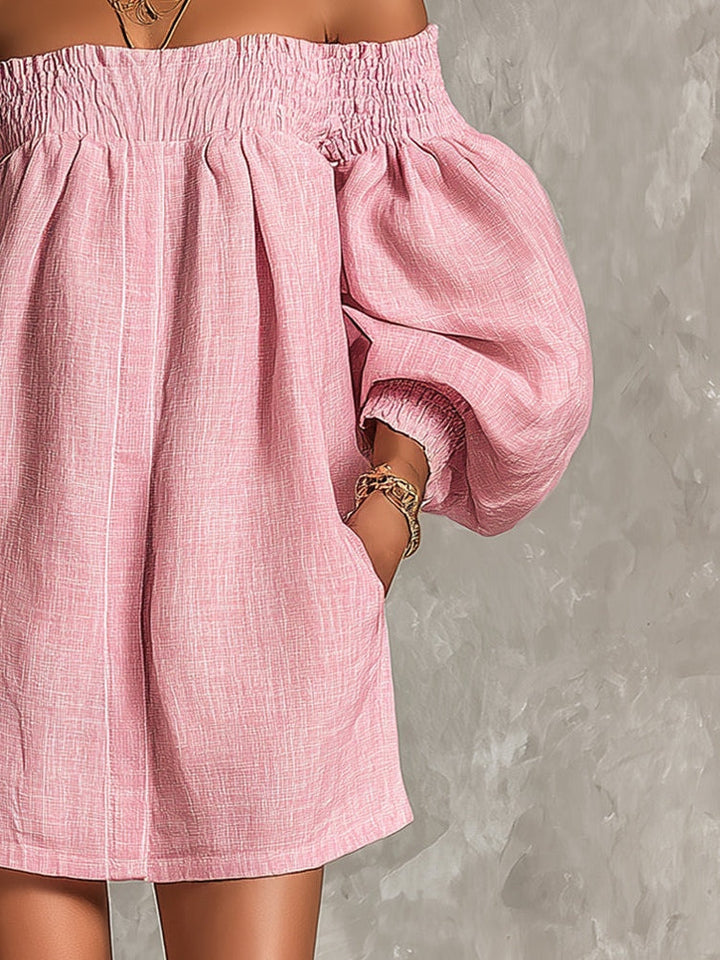 Cosima | Vestido A-Line con Mangas de Linterna y Hombros Descubiertos