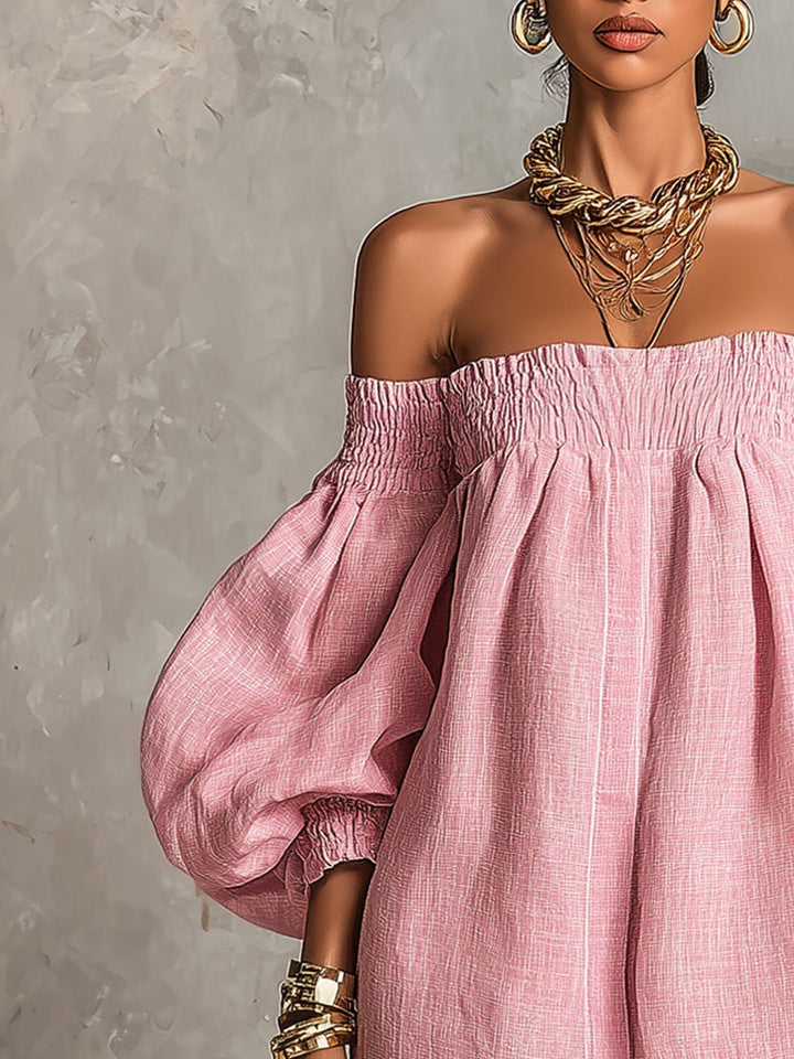 Cosima | Vestido A-Line con Mangas de Linterna y Hombros Descubiertos
