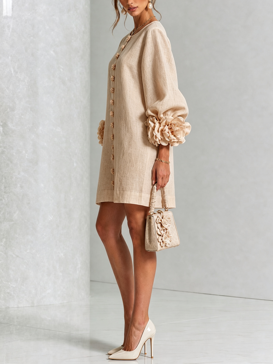 Clementina | Vestido Camisero con Mangas de Roseta