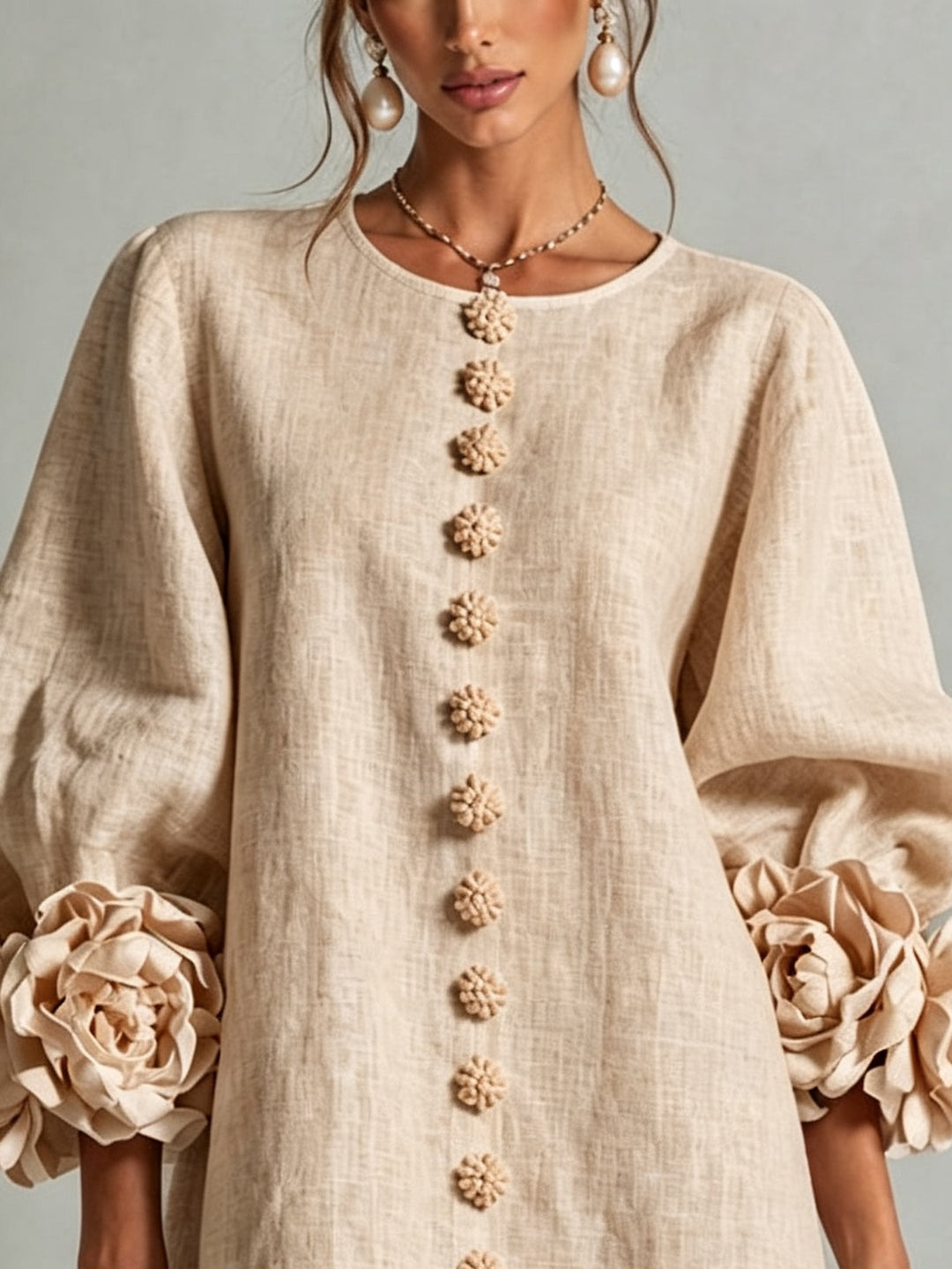Clementina | Vestido Camisero con Mangas de Roseta