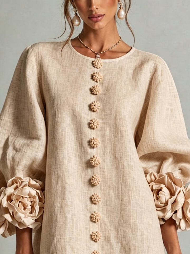 Clementina | Vestido Camisero con Mangas de Roseta