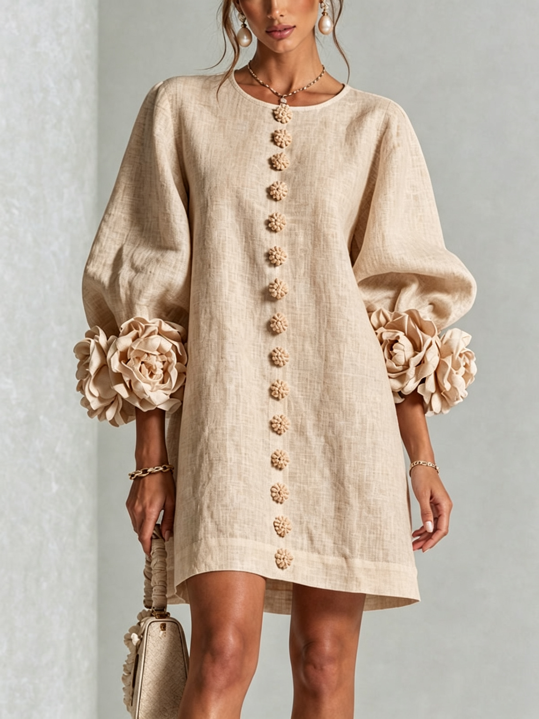 Clementina | Vestido Camisero con Mangas de Roseta