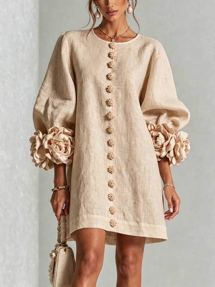 Clementina | Vestido Camisero con Mangas de Roseta