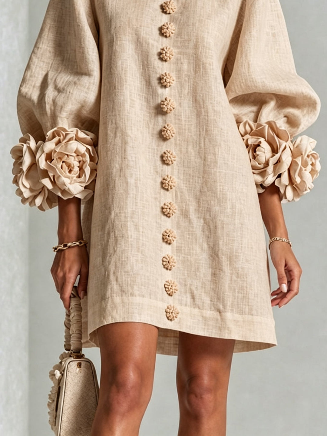 Clementina | Vestido Camisero con Mangas de Roseta