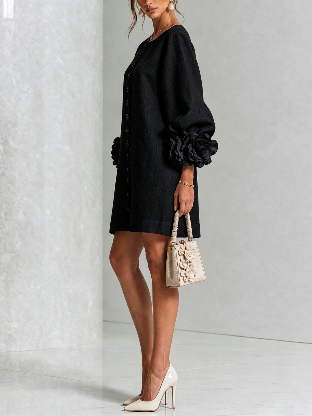 Clementina | Vestido Camisero con Mangas de Roseta