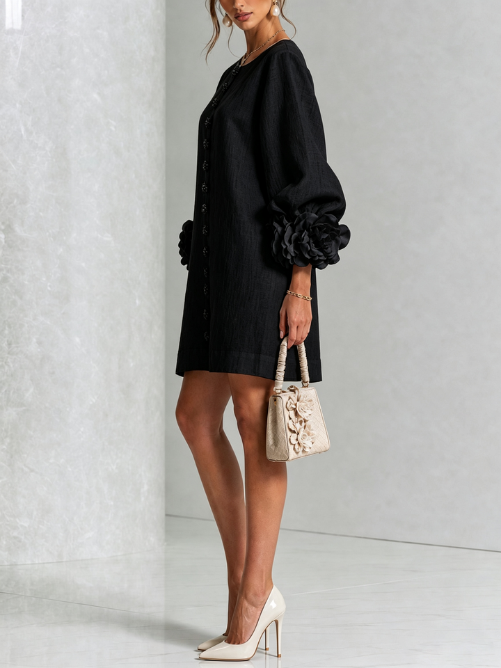 Clementina | Vestido Camisero con Mangas de Roseta