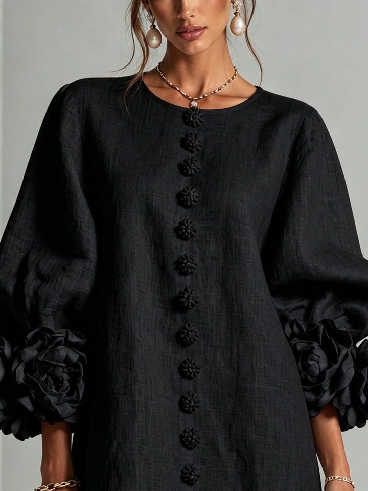 Clementina | Vestido Camisero con Mangas de Roseta
