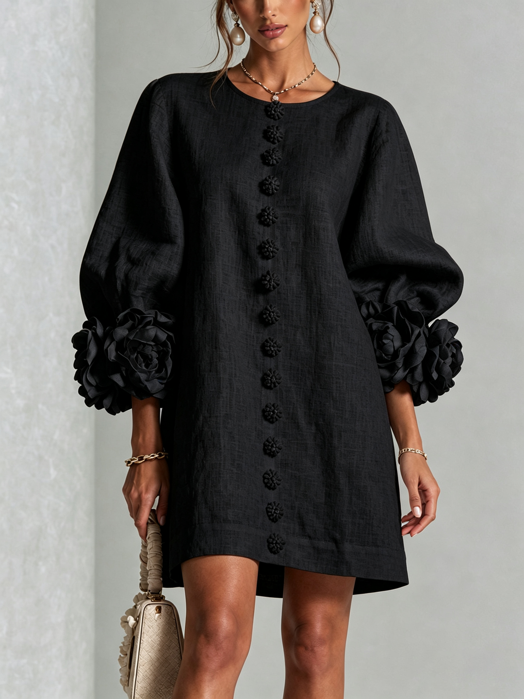 Clementina | Vestido Camisero con Mangas de Roseta