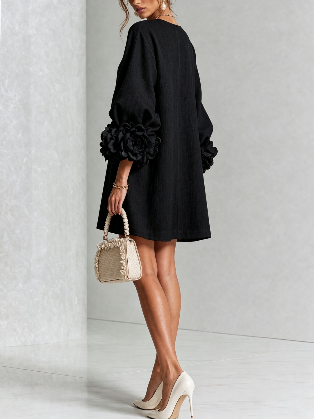 Clementina | Vestido Camisero con Mangas de Roseta