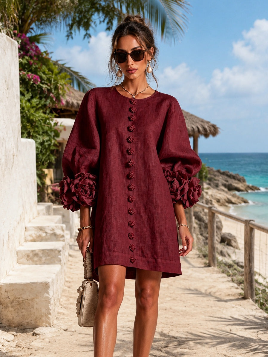 Clementina | Vestido Camisero con Mangas de Roseta
