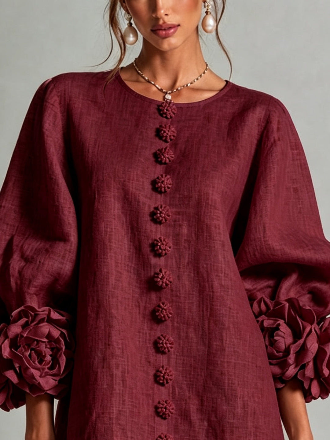 Clementina | Vestido Camisero con Mangas de Roseta