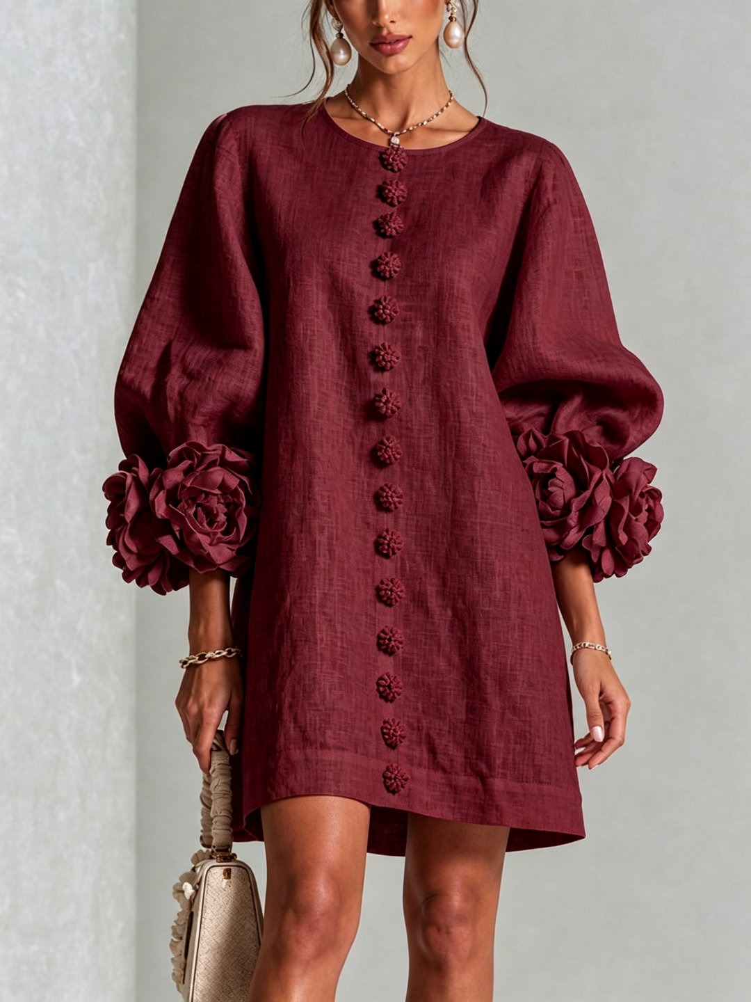 Clementina | Vestido Camisero con Mangas de Roseta