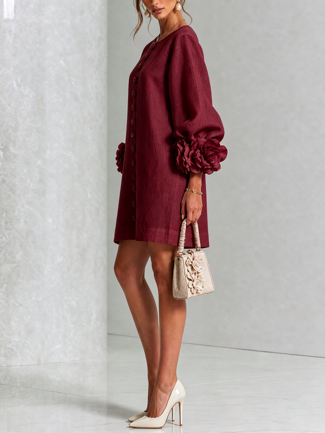 Clementina | Vestido Camisero con Mangas de Roseta