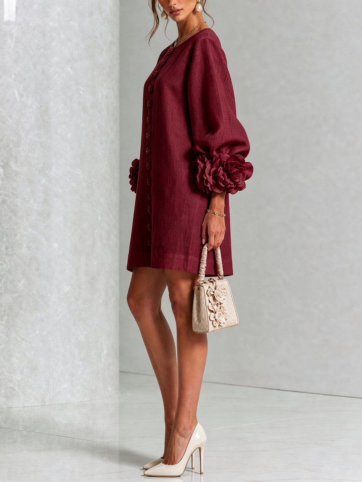 Clementina | Vestido Camisero con Mangas de Roseta