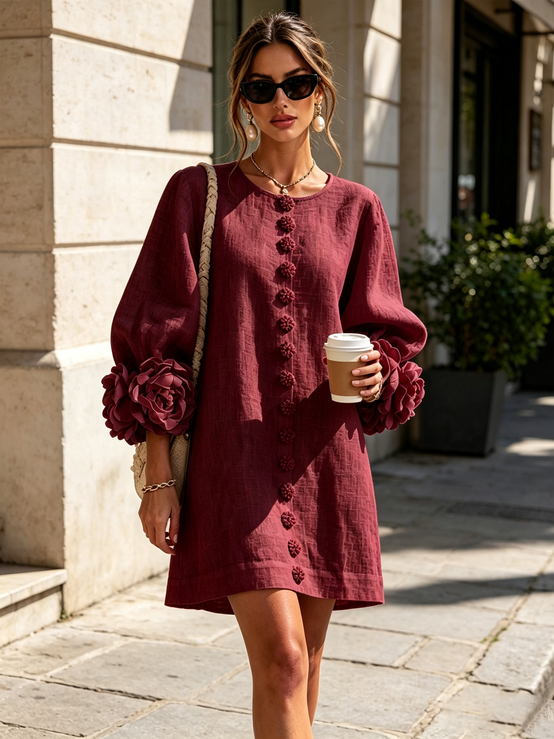 Clementina | Vestido Camisero con Mangas de Roseta