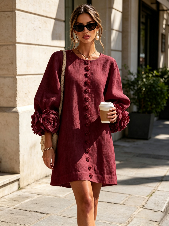 Clementina | Vestido Camisero con Mangas de Roseta