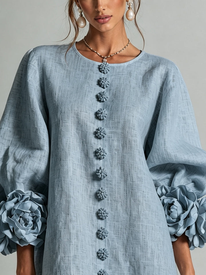 Clementina | Vestido Camisero con Mangas de Roseta