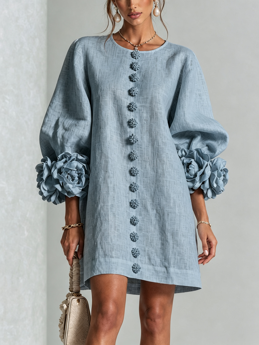 Clementina | Vestido Camisero con Mangas de Roseta