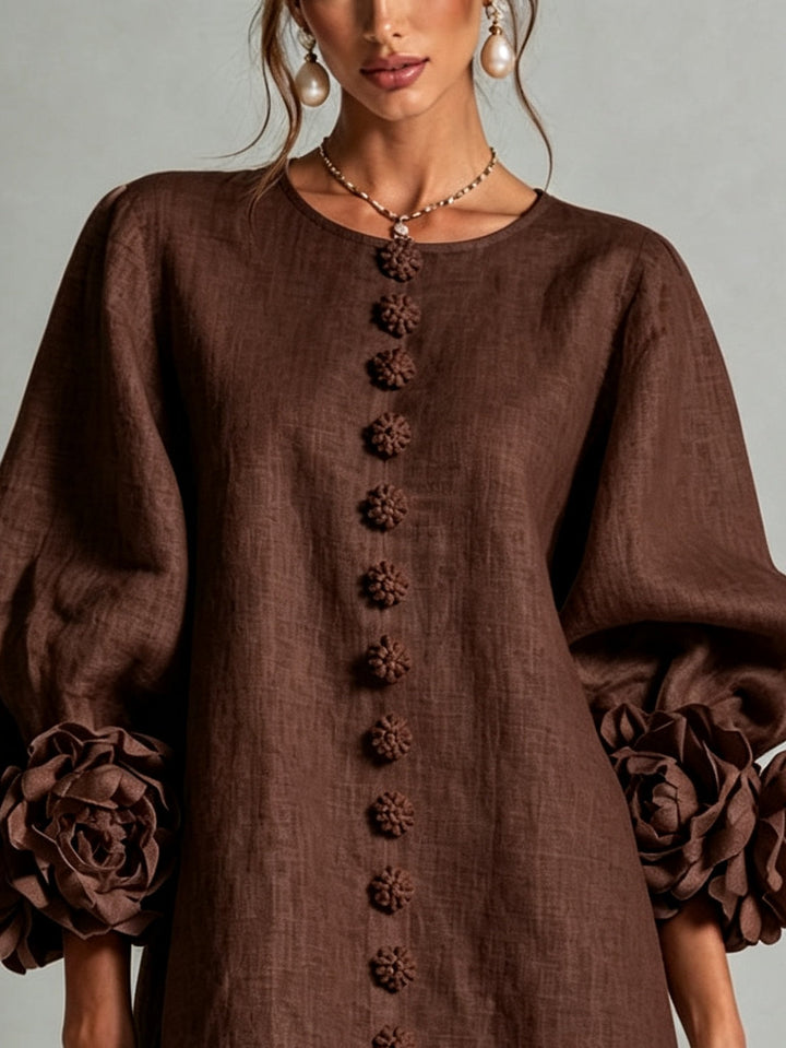 Clementina | Vestido Camisero con Mangas de Roseta