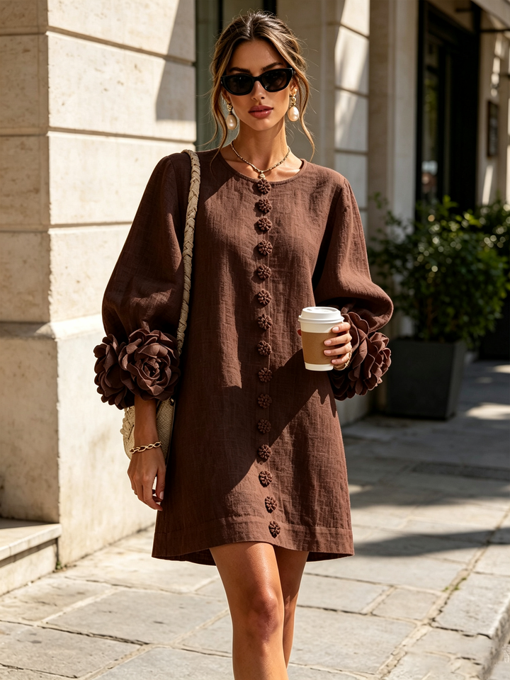 Clementina | Vestido Camisero con Mangas de Roseta