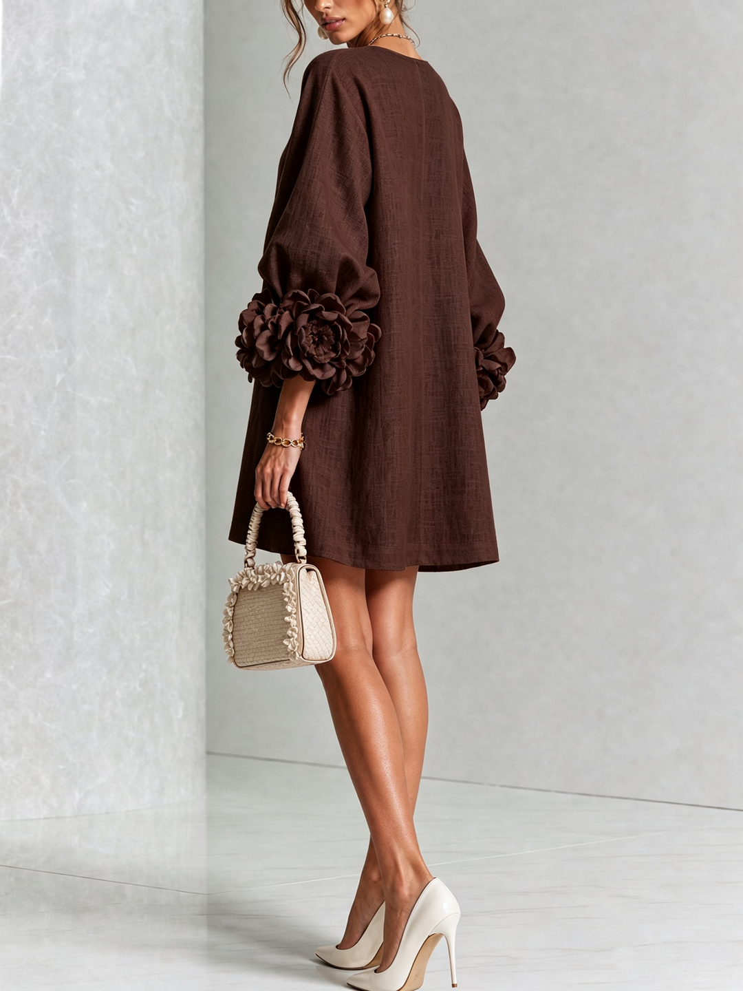 Clementina | Vestido Camisero con Mangas de Roseta