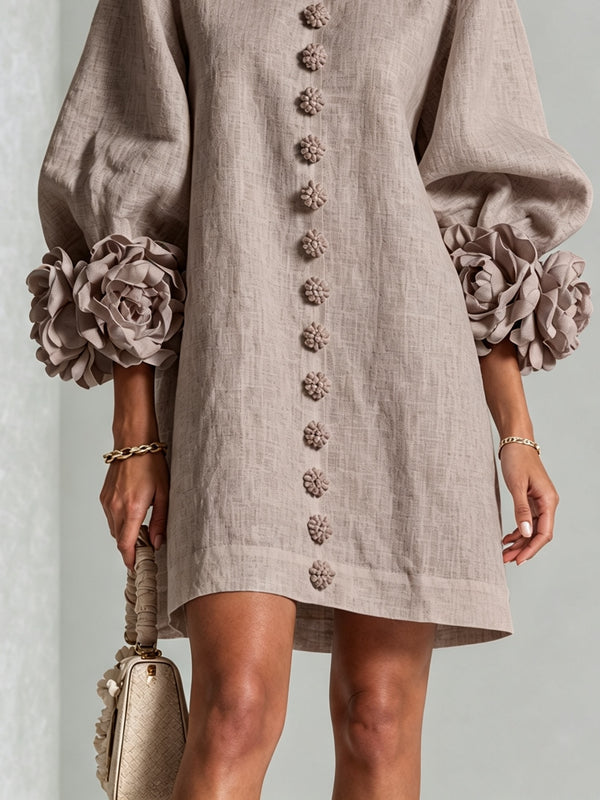 Clementina | Vestido Camisero con Mangas de Roseta