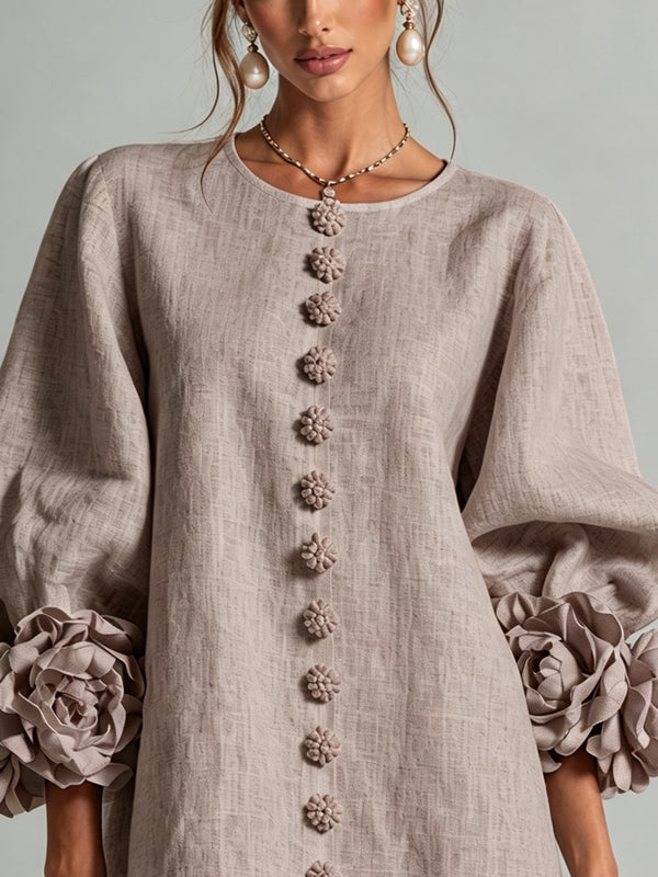 Clementina | Vestido Camisero con Mangas de Roseta