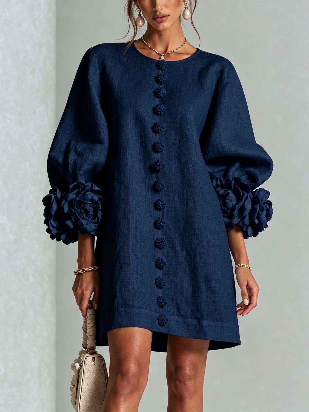 Clementina | Vestido Camisero con Mangas de Roseta