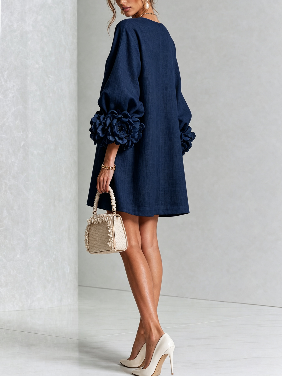 Clementina | Vestido Camisero con Mangas de Roseta