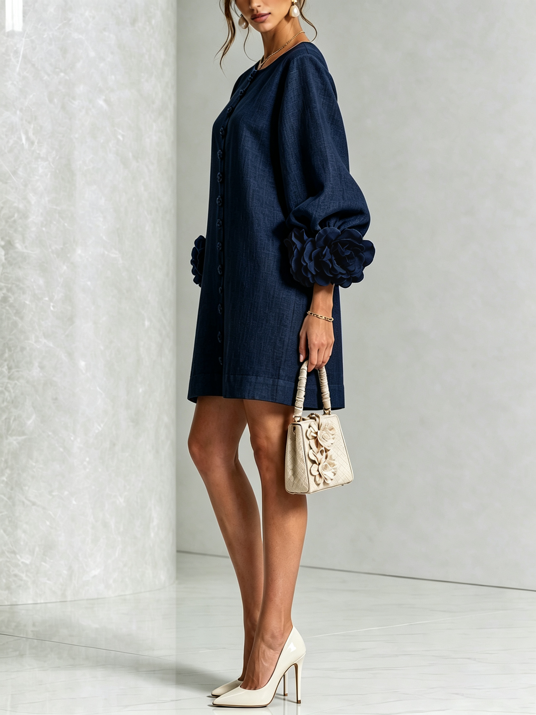 Clementina | Vestido Camisero con Mangas de Roseta