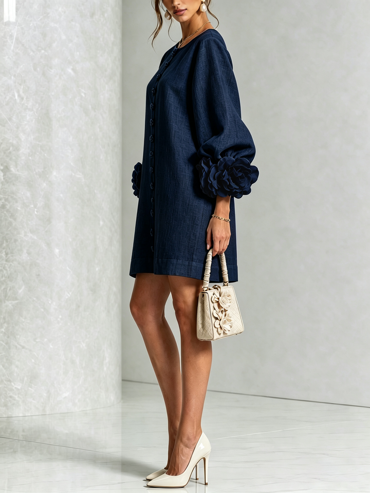 Clementina | Vestido Camisero con Mangas de Roseta