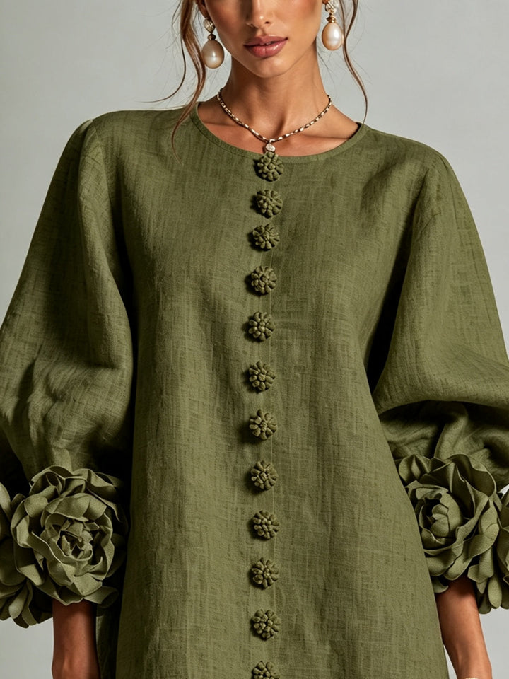 Clementina | Vestido Camisero con Mangas de Roseta