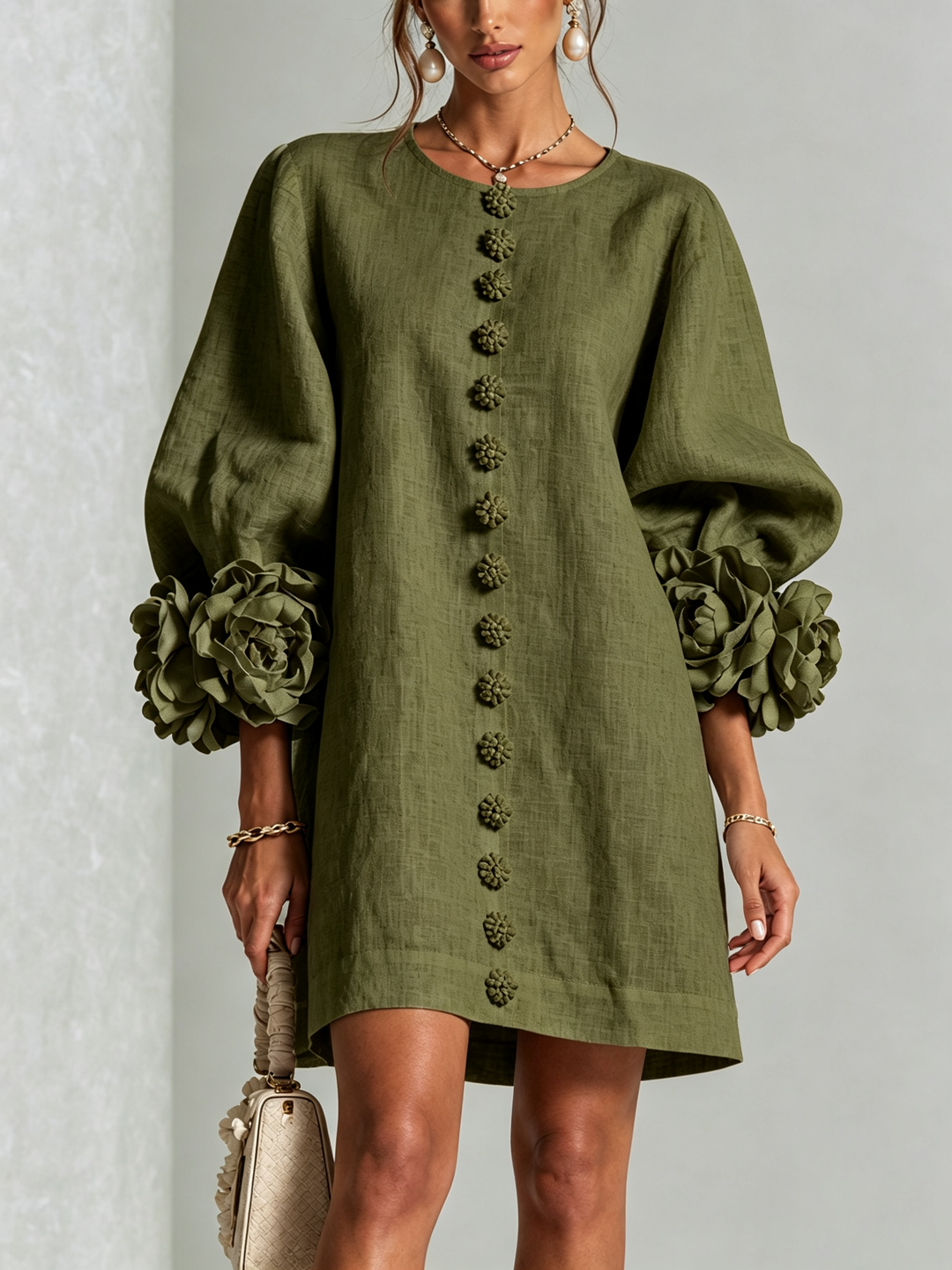 Clementina | Vestido Camisero con Mangas de Roseta