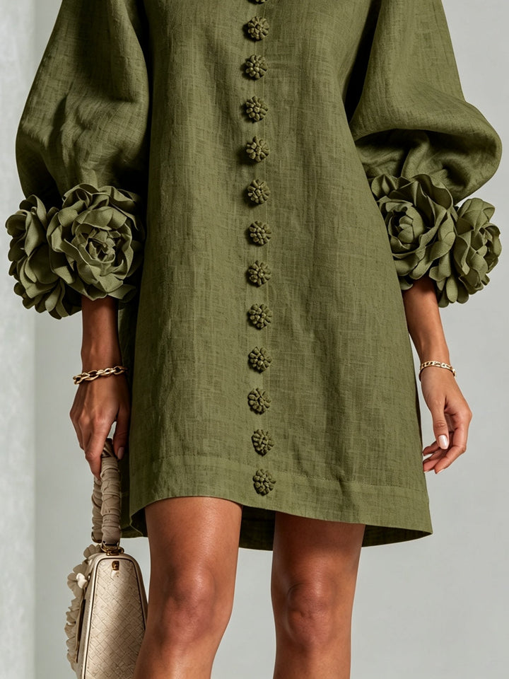 Clementina | Vestido Camisero con Mangas de Roseta