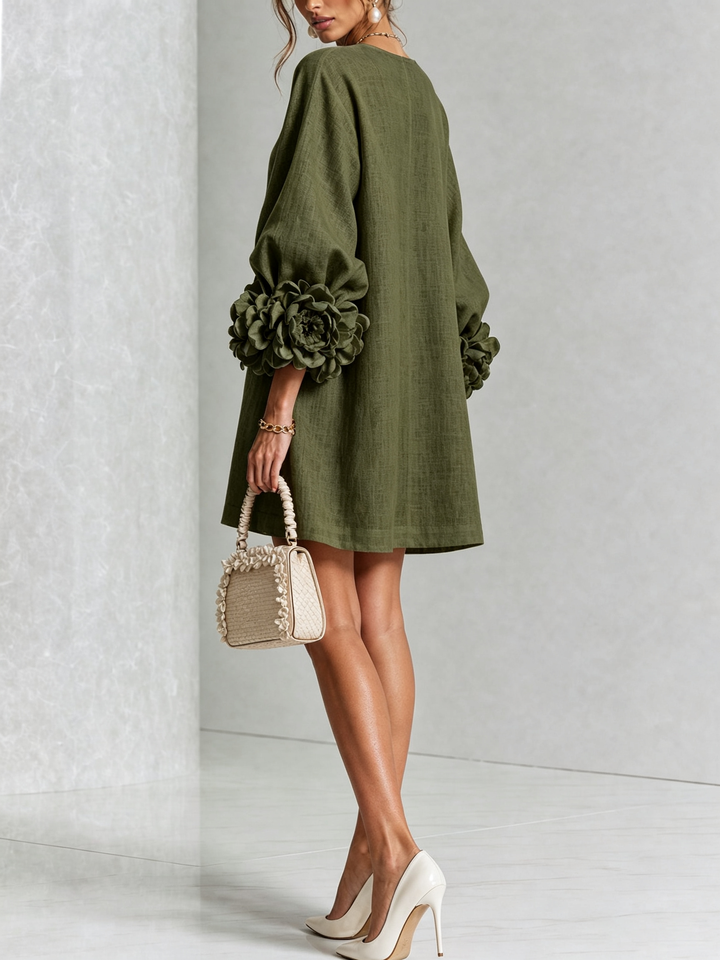 Clementina | Vestido Camisero con Mangas de Roseta