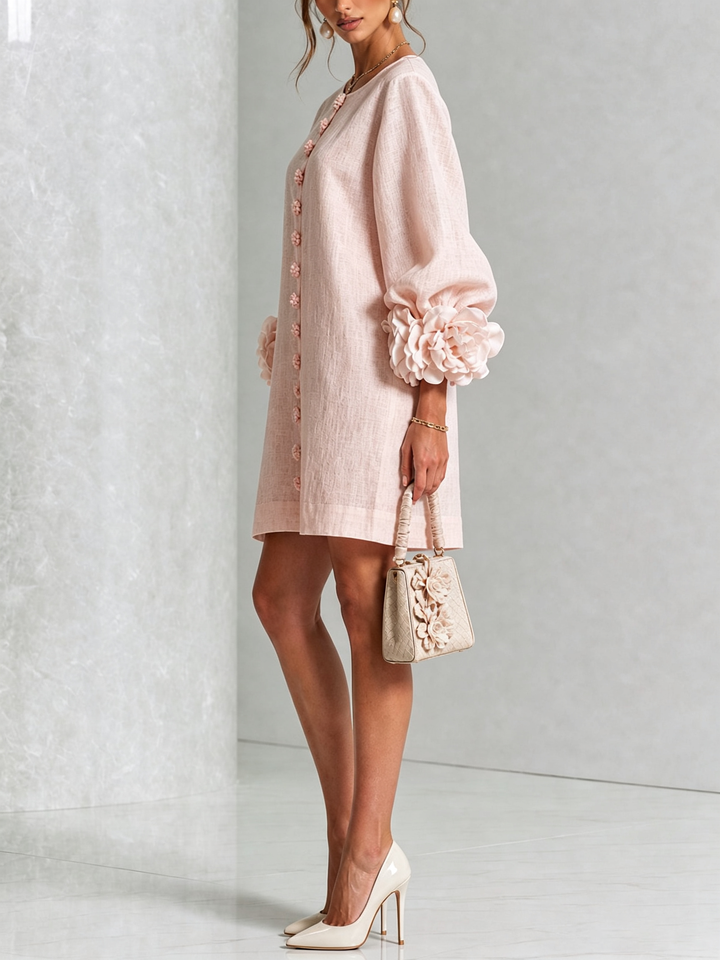 Clementina | Vestido Camisero con Mangas de Roseta