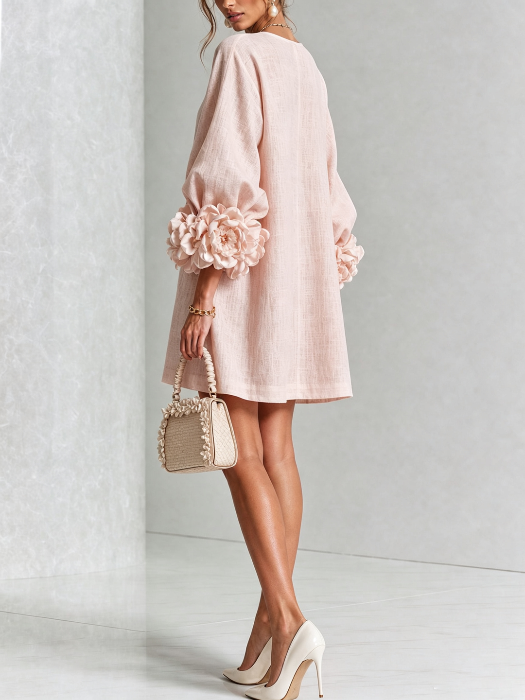 Clementina | Vestido Camisero con Mangas de Roseta